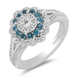 Enchanted Disney Fine Jewelry 14K White Gold with 1/2 CTTW Diamonds and London Blue Topaz Cinderella Engagement Ring