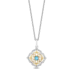 Enchanted Disney Fine Jewelry Sterling Silver and 10K Yellow Gold 1/7 CTTW Diamond and Blue Topaz Aladdin 30th Anniversary Jasmine Arabesque Necklace
