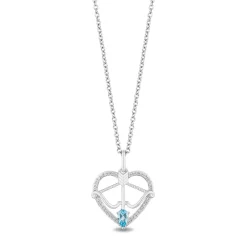 Enchanted Disney Fine Jewelry Sterling Silver 1/8 CTTW Diamond With Swiss Blue Topaz Merida Bow and Arrow Heart Pendant Necklace