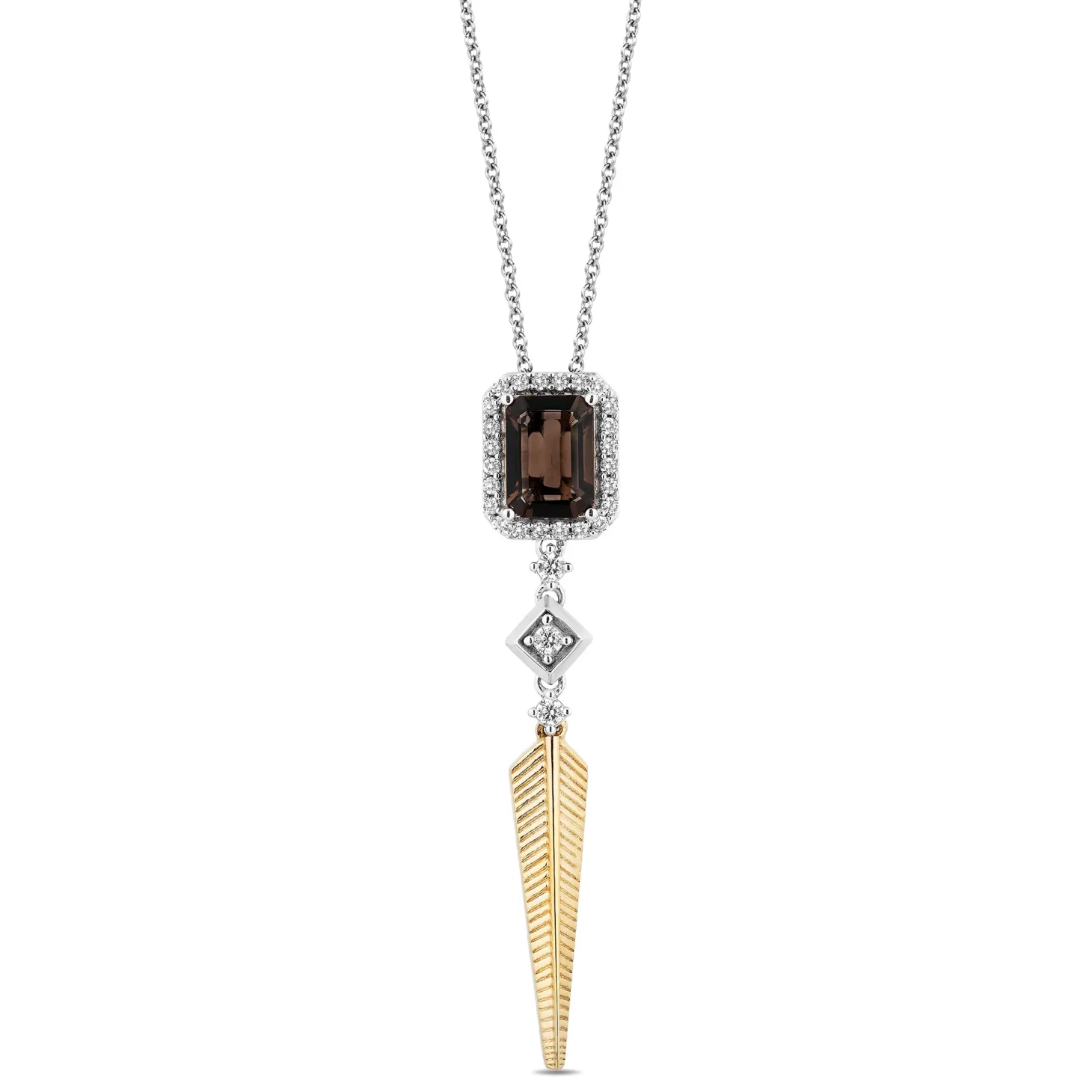 Enchanted Disney Fine Jewelry Sterling Silver and 14K Yellow Gold with 1/5 CTTW Diamonds and Smokey Quartz Pocahontas Pendant Necklace