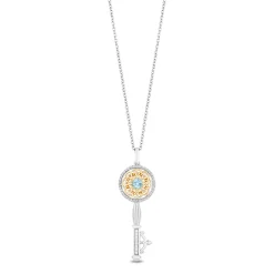 Enchanted Disney Fine Jewelry Sterling Silver and 10K Yellow Gold with 1/6 CTTW Diamond and Swiss Blue Topaz Brave 10th Anniversary Collectors Edition Merida Key Pendant Necklace