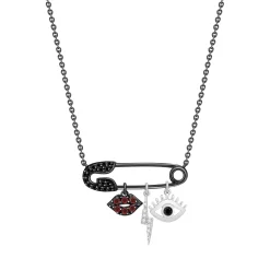 Enchanted Disney Fine Jewelry Black Rhodium Over Sterling Silver with 1/6 CTTW Diamonds Cruella Pendant Necklace