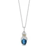 Enchanted Disney Fine Jewelry Sterling Silver and 10K Yellow Gold with White Diamond Accent and London Blue Topaz Cinderella Pendant Necklace