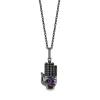 Enchanted Disney Fine Jewelry Black Rhodium over Sterling Silver with 1/6 CTTW Black Diamond and Amethyst Dr. Facilier Hand Pendant Necklace