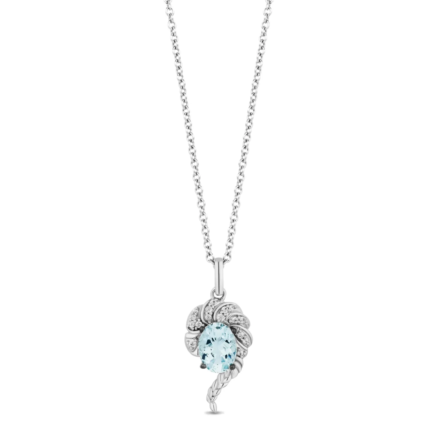 Enchanted Disney Fine Jewelry Sterling Silver with 1/10 CTTW White Diamond and Sky Blue Topaz Elsa Pendant Necklace