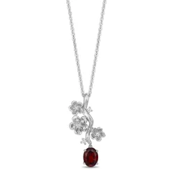 Enchanted Disney Fine Jewelry Sterling Silver with 1/10 CTTW Diamonds and Garnet Mulan Pendant Necklace