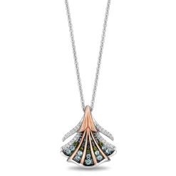 Enchanted Disney Fine Jewelry The Little Mermaid Black Rhodium over Sterling Silver and 10K Rose Gold with 1/10 CTTW Diamond and Swiss Blue Topaz with Green Tourmaline Ariel Pendant Necklace