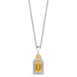Enchanted Disney Fine Jewelry Sterling Silver and 10K Yellow Gold with 1/10 CTTW Diamonds and Citrine Belle Pendant Necklace
