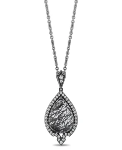 Enchanted Disney Fine Jewelry Black Rhodium Over Sterling Silver with 1/4 CTTW Diamonds and Rutile Quartz Maleficent Pendant Necklace