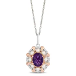 Enchanted Disney Fine Jewelry 14K Rose Gold Over Sterling Silver with 1/10 CTTW Diamonds and Amethyst and Fresh Water Pearl Little Mermaid 35th Anniversary Ariel Pendant Necklace