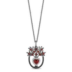 Enchanted Disney Fine Jewelry Black Rhodium Over Sterling Silver with 1/4 CTTW White and Black Diamonds and Garnet Evil Queen Dark Woods Pendant Necklace
