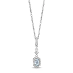 Enchanted Disney Fine Jewelry Sterling Silver with 1/20 CTTW Diamonds and Aquamarine Elsa Pendant Necklace