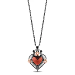 Enchanted Disney Fine Jewelry Black Rhodium Over Sterling Silver and 10K Rose Gold with 1/10 CTTW Diamonds and Heart Garnet Evil Queen Pendant Necklace