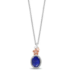 Enchanted Disney Fine Jewelry 14K Rose Gold over Sterling Silver with 1/10 CTTW Diamonds and Lapis Moana Pendant Necklace