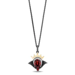 Enchanted Disney Fine Jewelry Black Rhodium Over Sterling Silver and 10K Yellow Gold with 1/10 CTTW Diamonds and Garnet Evil Queen Necklace