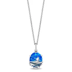 Enchanted Disney Fine Jewelry Sterling Silver with 1/20 CTTW Diamonds and Created Blue Topaz Moana Necklace