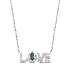 Enchanted Disney Fine Jewelry Sterling Silver with 1/8 CTTW Diamonds and Swiss Blue Topaz Cinderella Love Pendant Necklace
