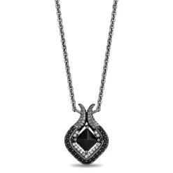 Enchanted Disney Fine Jewelry Black Rhodium Over Sterling Silver with 1/5 CTTW Diamonds and Black Onyx Maleficent Pendant Necklace