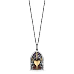 Enchanted Disney Fine Jewelry Black Rhodium and 14K Yellow Gold Over Sterling Silver with 1/10 CTTW Diamonds Evil Queen Pendant Necklace