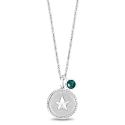 Enchanted Disney Fine Jewelry Sterling Silver with Checkerboard Created Emerald Tinker Bell Pendant Necklace
