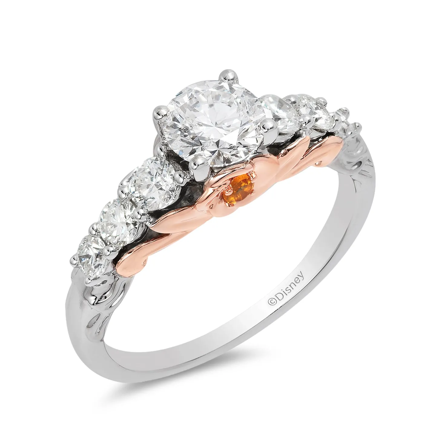 Enchanted Disney Fine Jewelry 14K White Gold and Rose Gold with 1 1/4 CTTW Diamond with Citrine Belle Engagement Ring