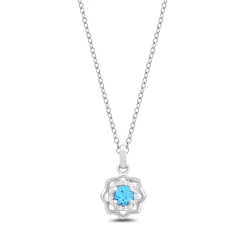 Enchanted Disney Fine Jewelry Sterling Silver with 1/10 CTTW Diamonds and Swiss Blue Topaz Jasmine Pendant Necklace