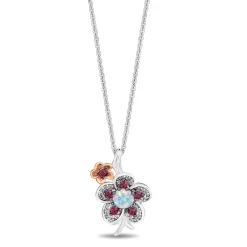 Enchanted Disney Fine Jewelry 14K Rose Gold Over Sterling Silver and 1/10 CTTW Diamonds with Created Opal and Rhodolite Garnet Mulan Necklace