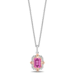 Enchanted Disney Fine Jewelry 14K Rose Gold Over Sterling Silver with Accent Diamonds and Created Pink Sapphire Aurora Necklace