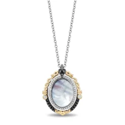 Enchanted Disney Fine Jewelry Sterling Silver and 10k Yellow Gold with 1/6 CTTW Diamond and Mother of Pearl Snow White Mirror Pendant Necklace