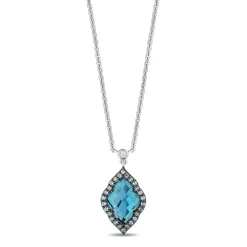 Enchanted Disney Fine Jewelry Black Rhodium Over Sterling Silver 1/3 CTTW Diamond and Special Cut Swiss Blue Topaz Jasmine Necklace