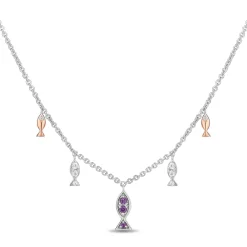 Enchanted Disney Fine Jewelry 14K Rose Gold Over Sterling Silver with 1/10 CTTW Diamonds and Amethyst Ariel Necklace