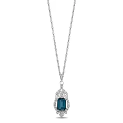 Enchanted Disney Fine Jewelry Sterling Silver with 1/5 CTTW Diamonds and London Blue Topaz Cinderella Pendant Necklace