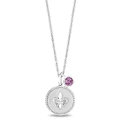 Enchanted Disney Fine Jewelry Sterling Silver with Checkerboard Created Pink Sapphire Aurora Pendant Necklace