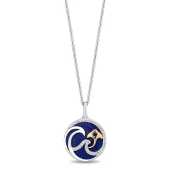 Enchanted Disney Fine Jewelry 14K Yellow Gold Over Sterling Silver and 1/8 CTTW Diamonds with lapis and Blue Sapphire Moana Necklace