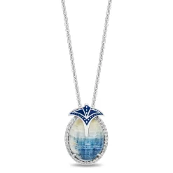 Enchanted Disney Fine Jewelry Sterling Silver with 1/8 CTTW Diamonds and Oval Blue Scheelite  Moana Necklace
