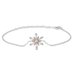 Enchanted Disney Fine Jewelry 14K Rose Gold Over Sterling Silver with Diamond Accent with Swiss Blue Topaz and Created Opal Elsa Bracelet