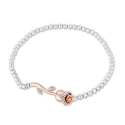 Enchanted Disney Fine Jewelry 10K Rose Gold and Sterling Silver Chain with 1/20 CTTW Belle Rose Bracelet