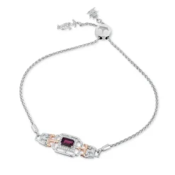 Enchanted Disney Fine Jewelry Sterling Silver and 10K Rose Gold 1/10 CTTW Diamond and Rhodolite Garnet Mulan  Fashion Bracelet