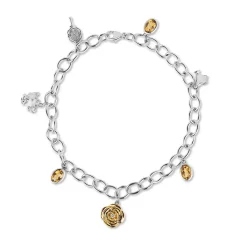 Enchanted Disney Fine Jewelry 14K Yellow Gold Over Sterling Silver 1/20 CTTW Diamond with Citrine Belle Charms Bracelet