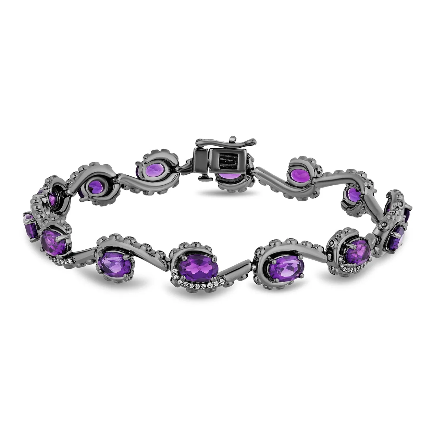 Enchanted Disney Fine Jewelry Black Rhodium over Sterling Silver with and 1/5 CTTW Diamond and Purple Amethyst Ursula Bracelet