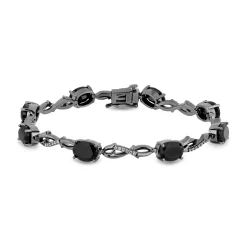 Enchanted Disney Fine Jewelry Black Rhodium over Sterling Silver With 1/4 CTTW Diamond and Black Onyx Maleficent Bracelet