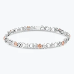 Enchanted Disney Fine Jewelry 14K Rose Gold Over Sterling Silver with 1/10 CTTW Diamonds Belle Bracelet