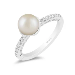 Enchanted Disney Fine Jewelry 14K White Gold with 3/8 CTTW Diamonds and Akoya Pearl Ariel Engagement Ring