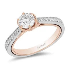Enchanted Disney Fine Jewelry 14K White Gold and Rose Gold with 7/8 CTTW Belle Engagement Ring