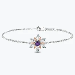 Enchanted Disney Fine Jewelry Sterling Silver and 10K Rose Gold Diamond Accent with Blue Topaz and Rose-De-France Elsa Snowflake Bracelet