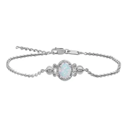 Enchanted Disney Fine Jewelry Sterling Silver with 1/10 CTTW Diamonds and Created Opal Cinderella Carriage Bracelet