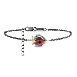 Enchanted Disney Fine Jewelry Black Rhodium over Sterling Silver and 10K Yellow Gold With 1/10 CTTW Diamond and Garnet Evil Queen Dagger Bracelet