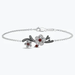 Enchanted Disney Fine Jewelry Black Rhodium over Sterling Silver with 1/7 CTTW Diamond and Red Garnet Mulan Bracelet