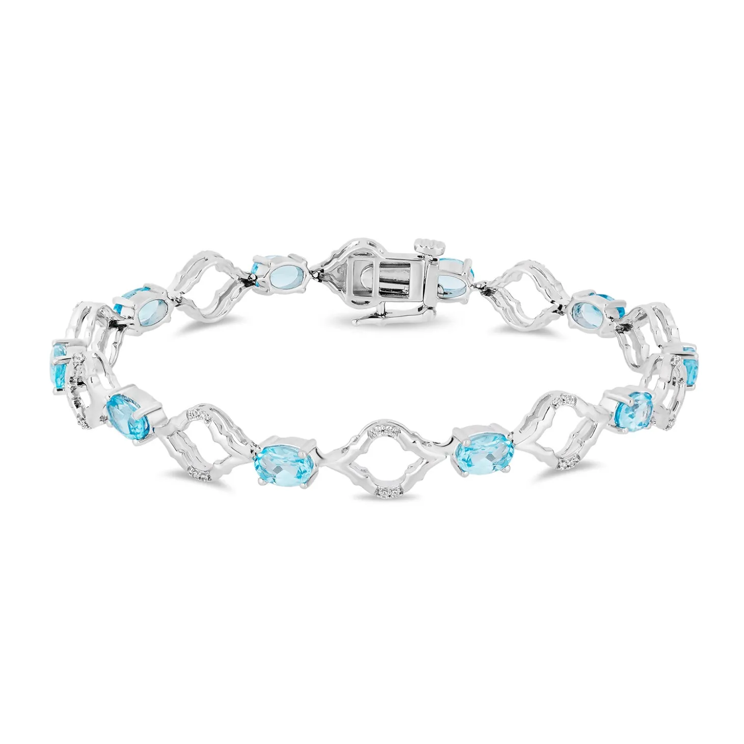 Enchanted Disney Fine Jewelry Sterling Silver With 1/6 CTTW Diamond and Swiss Blue Topaz Jasmine Arabesque Bracelet