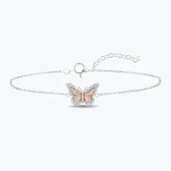 Enchanted Disney Fine Jewelry Sterling Silver and 10K Rose Gold with 1/6 CTTW Diamonds Mulan Butterfly Bracelet